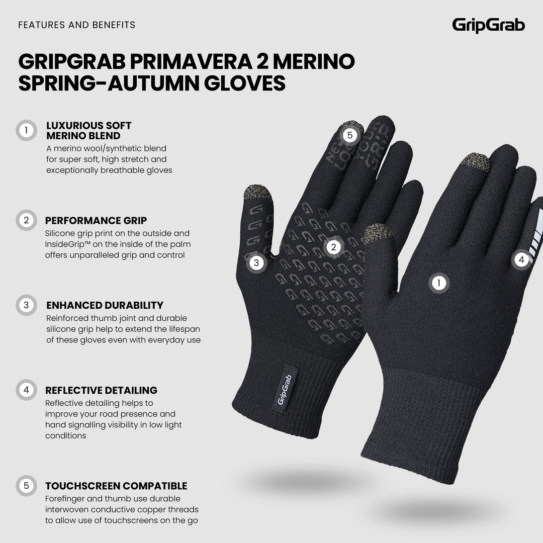 gripgrab merino handschuhe GripGrab Primavera Merino Glove II Black M/L Gloves