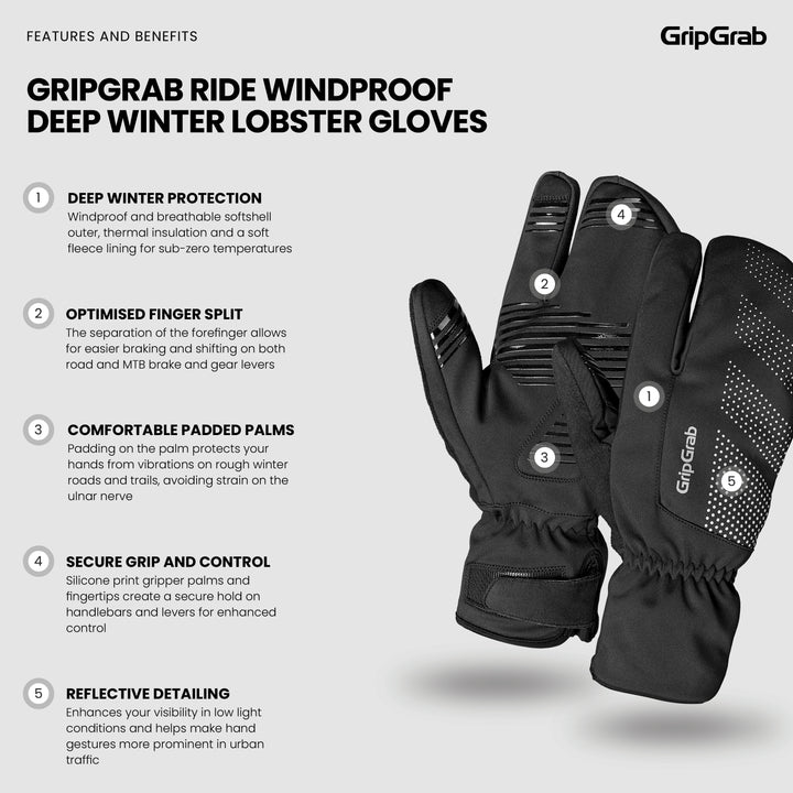 GripGrab Ride Windproof Deep Winter Lobster Cycling Gloves