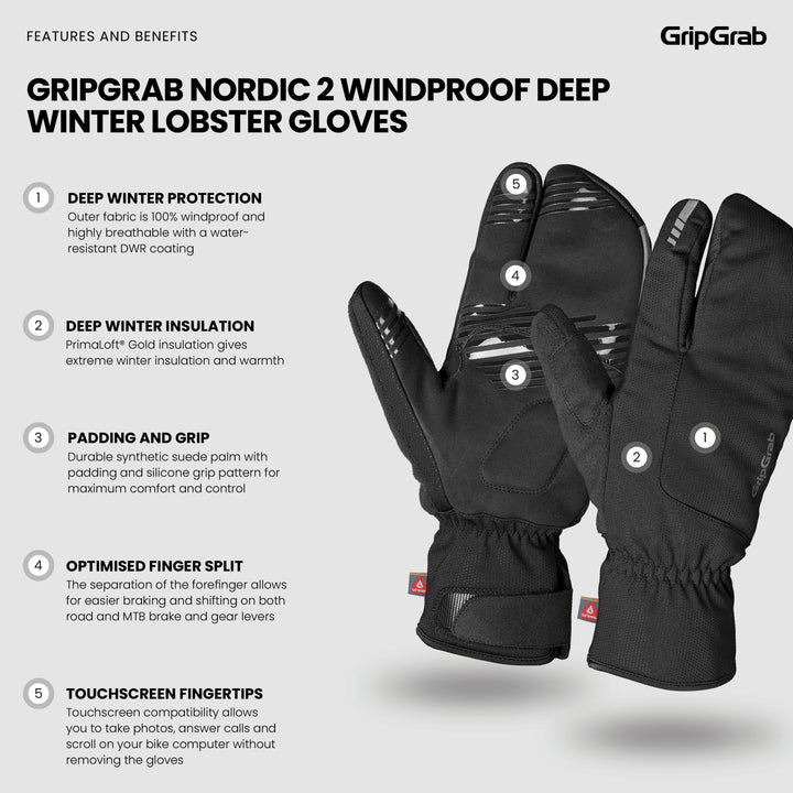 gripgrab nordic handschuhe GripGrab Nordic 2 Windproof Deep Winter Lobster Gloves Yellow Hi-Vis / XL