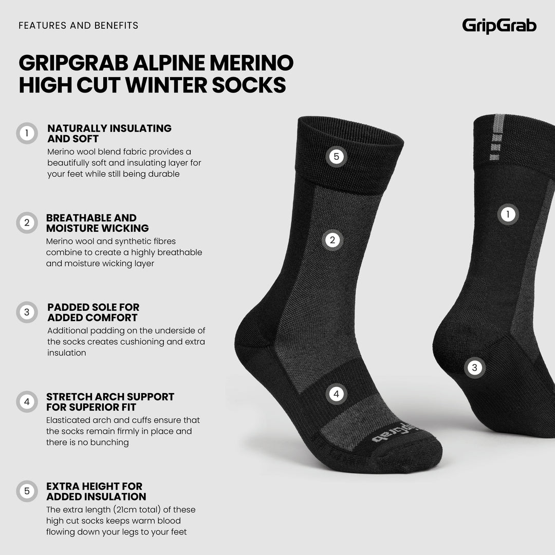 Chaussettes Hiver GripGrab Alpine Merino - Cyclisme, VTT - Laine Mérinos 54% - Taille S/M/L