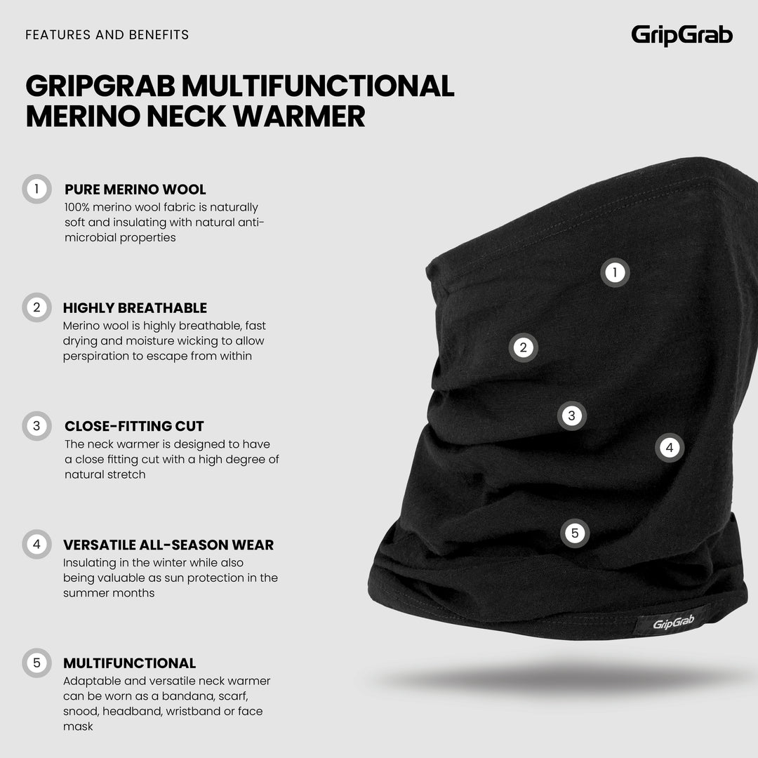 Merino Cycling Snood GripGrab Multifunctional Merino Neck Warmer