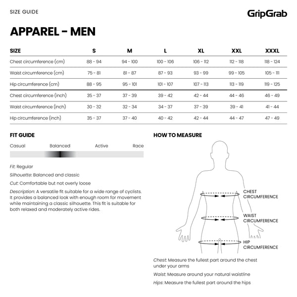 GipGrab Apparel Size Chart T Shirt